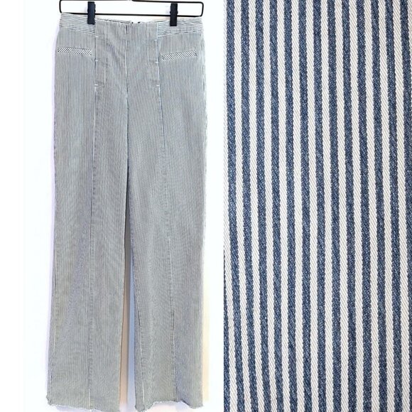 Nanette Lepore | Wide Leg Raw Hem Blue & White Sailor Pants | Size 2 - Picture 1 of 16